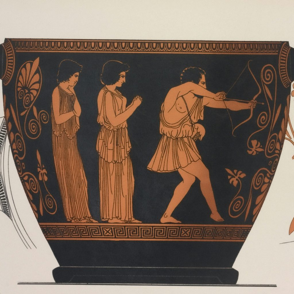 Ancient Greek vase depicting Odysseus and Penelope's suitors